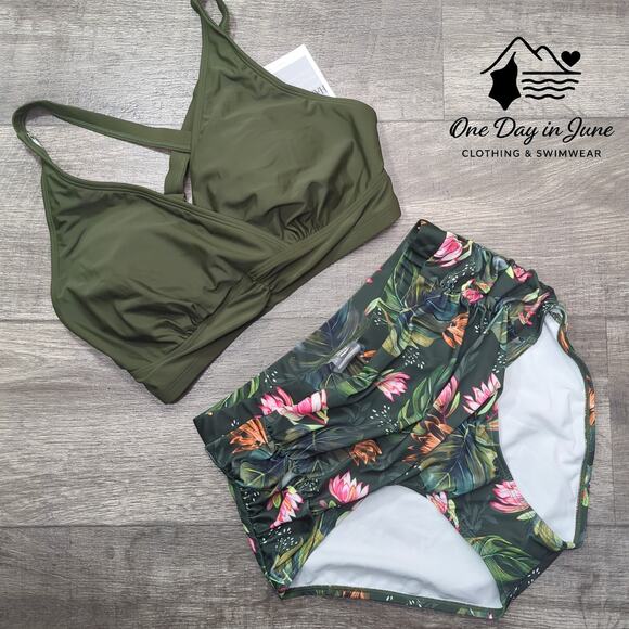 Hanna Nikole Plus Size High Waist Cross Front Bikini Swimsuit Size 12W - Picture 3 of 7